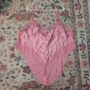 Vibrant Baby Pink Lace Bodysuit Lingerie Vintage Plus Size XXL